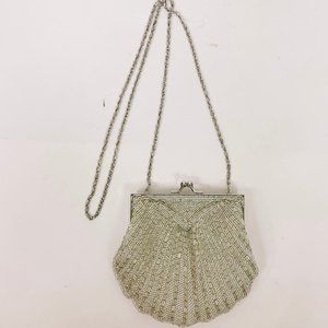Vintage Beaded Clamshell Cocktail Purse with Chain